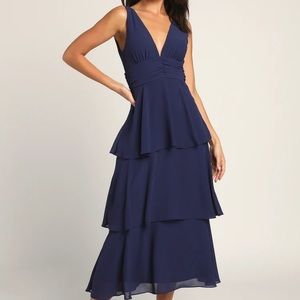 Navy Lulus Celebration Time midi dress